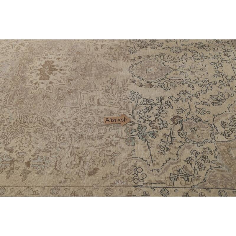 Hand Knotted Oriental 100% Wool Carpet Traditional Floral Beige & Ivories Tabriz Area Rug - 10' 11'' X 8' 1''