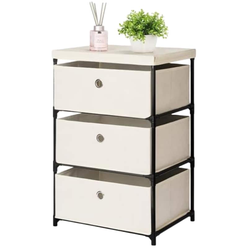 3 Drawers Nightstands Dresser for Bedroom Closet Nursery Dormitory Living Room - Beige