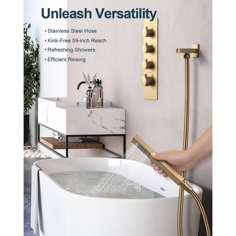GRANDJOY LUXURY Shower System 22"x15" Ceiling Mount Rainfall & Waterfall Shower Head with Handheld Spray Como 64 Colors LED