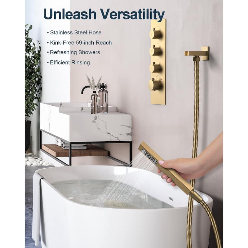 GRANDJOY Luxury Shower System 23"x15" Ceiling Mount 64 Colors Shower Head with Handheld Spray