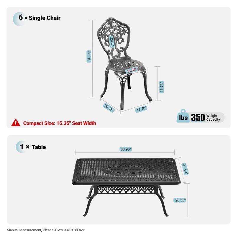 Traditions 7-Piece Patio Outdoor Dining Set with 6 Dining Chairs and Rectangular Dining Table, Rust Free