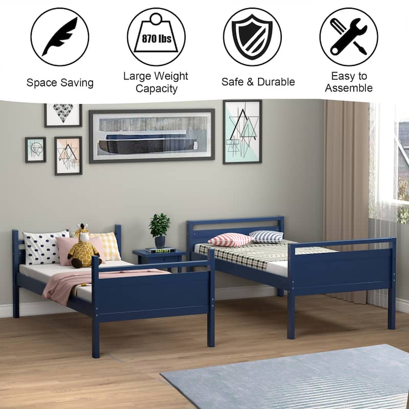 Costway Twin Over Twin Bunk Bed Convertible 2 Individual Beds Wooden