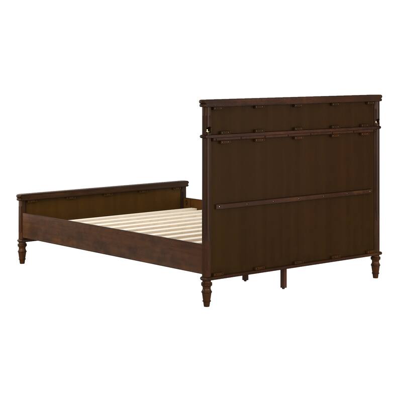 Queen/King Size Classic Wooden Bed Frame with Raised Panel Headboard and Footboard