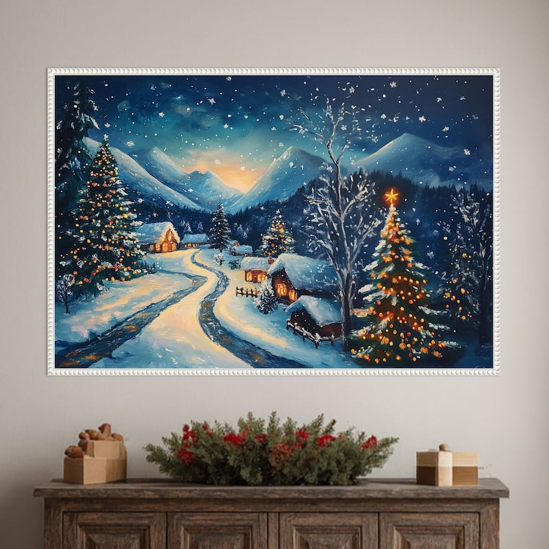 Winter wonderland Night by Pictufy Framed Canvas Wall Art Print - Sylvie Beaded White