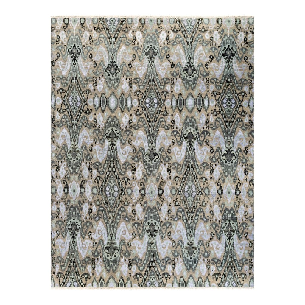 Ikat One-of-a-Kind Hand-Knotted Area Rug, Green - 9' 1" x 12' 2"