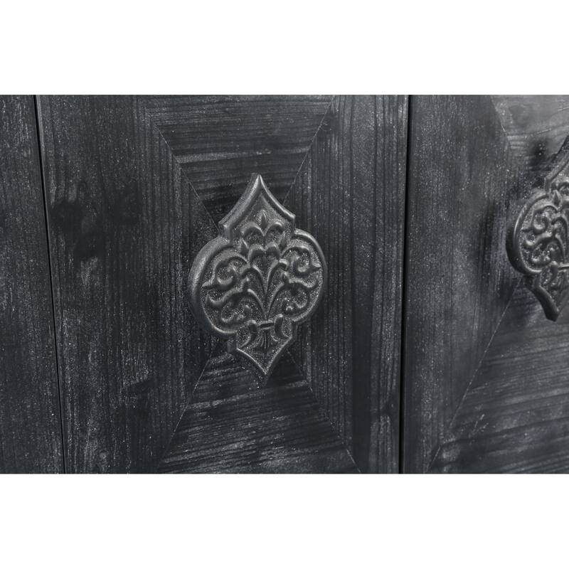 Roomfitters 4-Door Accent Cabinet with Carved Flower Handles, Antique Storage Sideboard for Living Room