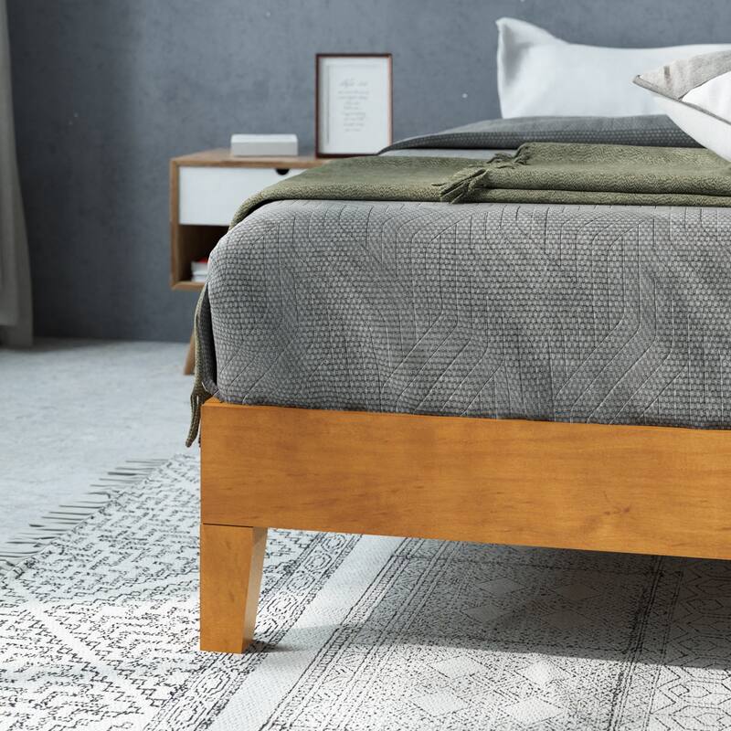 Priage by ZINUS Rustic Pine Wood Deluxe Platform Bed Frame