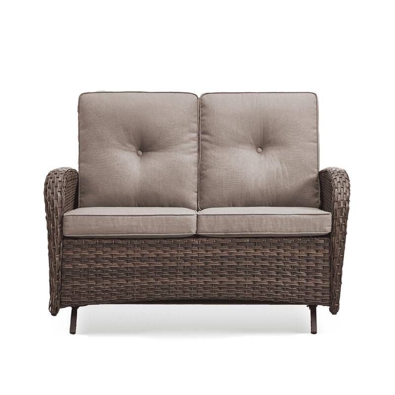 Outdoor Glider Loveseat Patio Sofa Brown-Grey - Brown