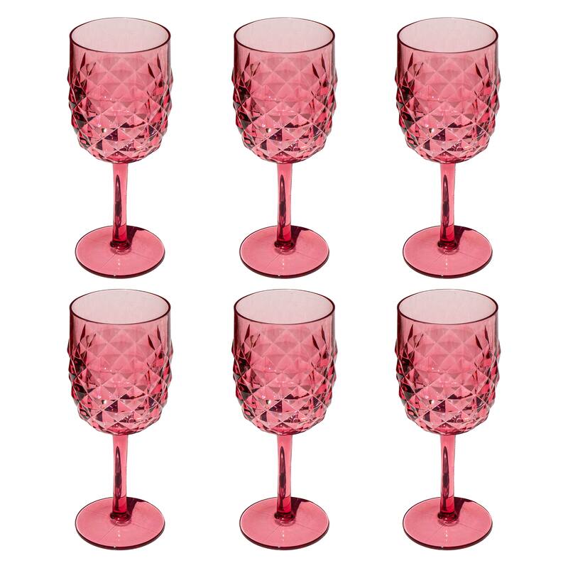 Abode Homewares Diamond Cut Acrylic Wine Glass - 15.6 oz - Set of 6 - Pink