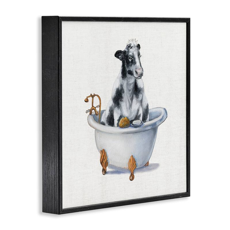 Stupell Dairy Cow in Bathtub Country Farm Animal Framed Wall Art - Black