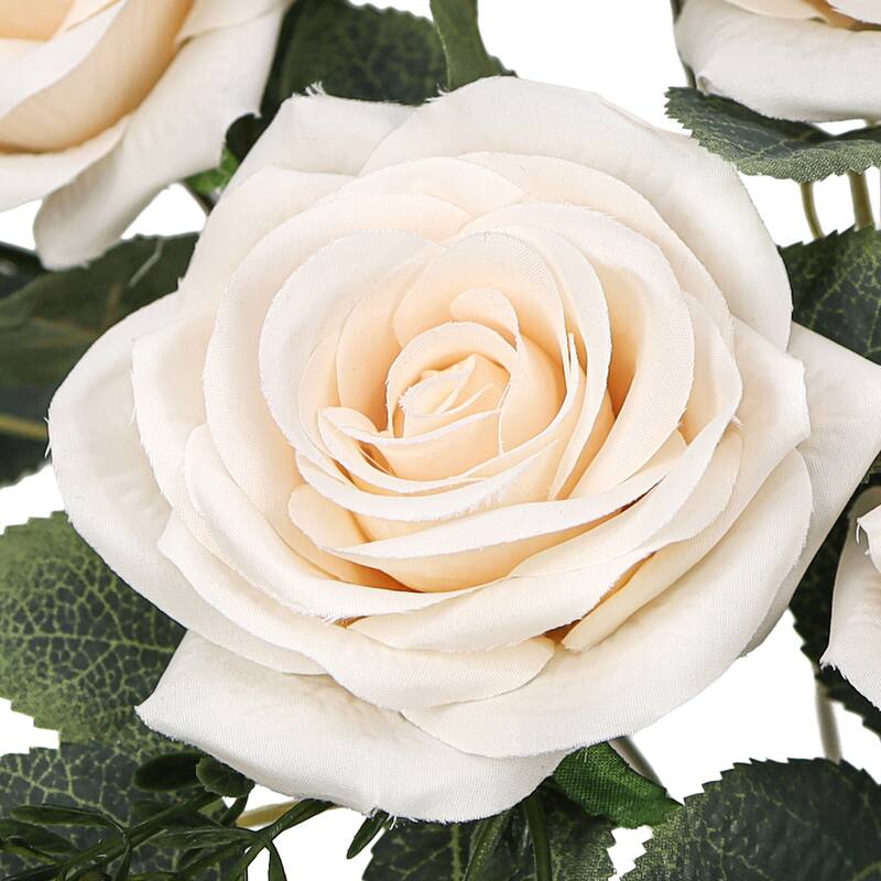Set of 2 Champagne Artificial Queen Tea Rose Flower Stem Bush Bouquet 17in - 17" L x 9" W x 9" DP