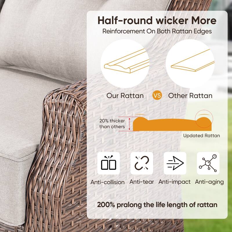 Pocassy 5/7PCS Sofa Swivel Chair Ottoman with Fire Pit Table