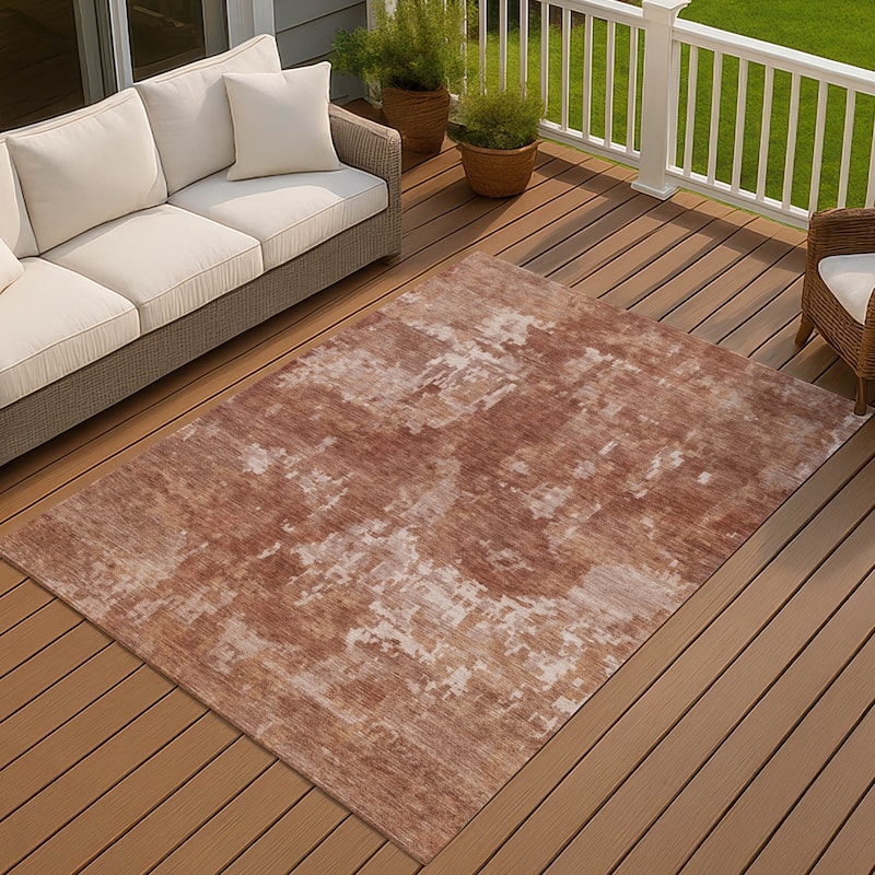 Machine Washable Indoor/ Outdoor Ombre Abstract Chantille Rug - Copper - 10' x 14'