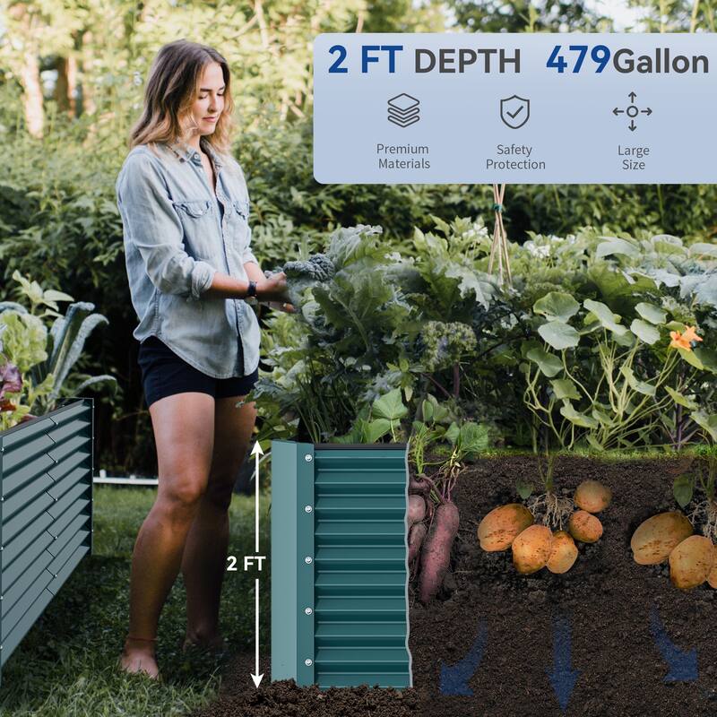 Moasis Outdoor Metal Raised Garden Bed with Gloves