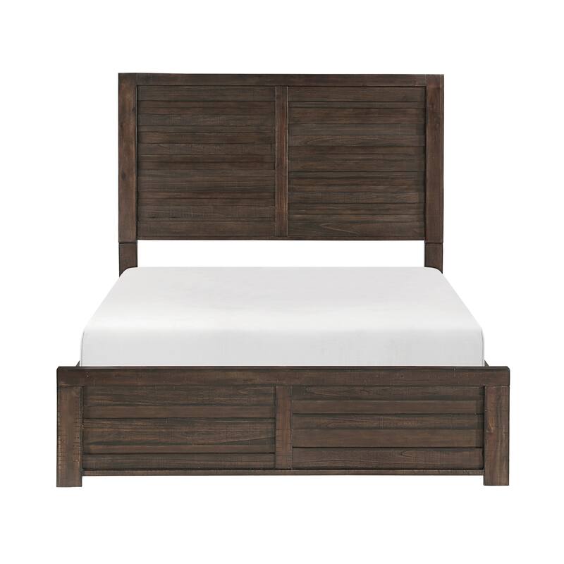 Full Size Wood Panel Bed with Planked Headboard and Rustic Style