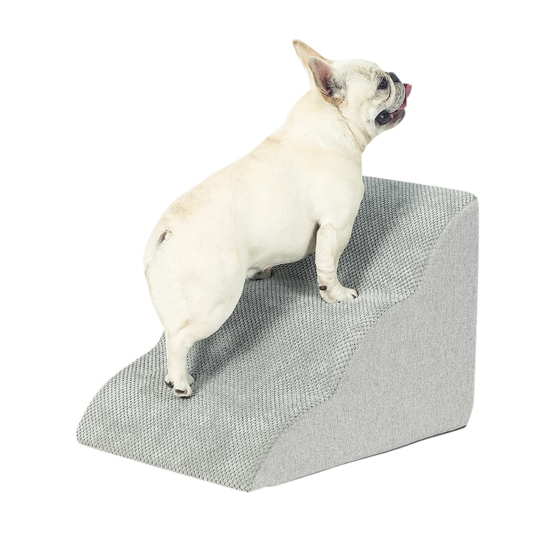 Adeco 3-Tier Dog Stairs Soft Dog Ramp with Removable Cover - Light-Gray
