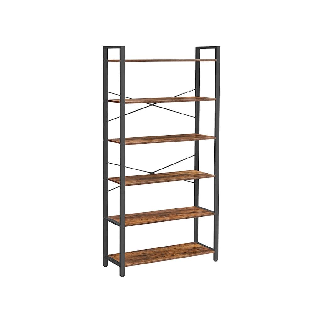 Rustic Brown and Black 6-Tier Industrial Bookshelf with Anti-Tip Kit - 31.5”L x 11.8”W x 73.2”H (80 x 30 x 186 cm)