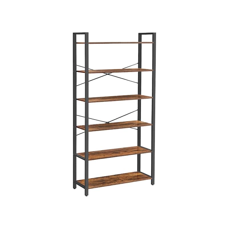 Rustic Brown and Black 6-Tier Industrial Bookshelf with Anti-Tip Kit - 31.5”L x 11.8”W x 73.2”H (80 x 30 x 186 cm) - Black/Brown