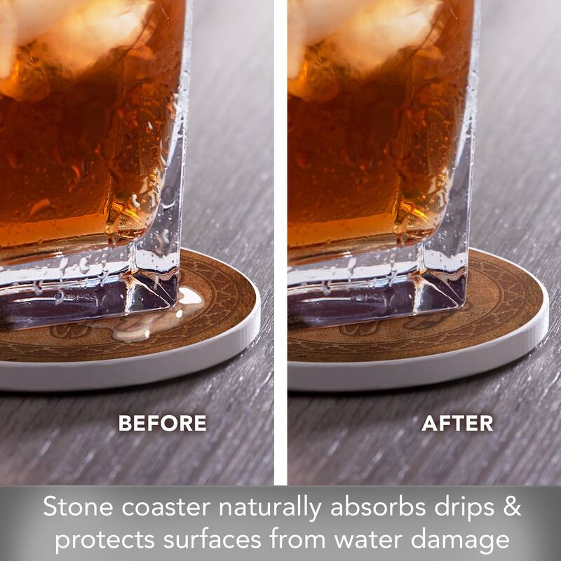 Leather Skull 4 Pack Absorbent Stone Coaster with Protective Cork Backing Made in The USA 4" Round, Easily Wipes Clean