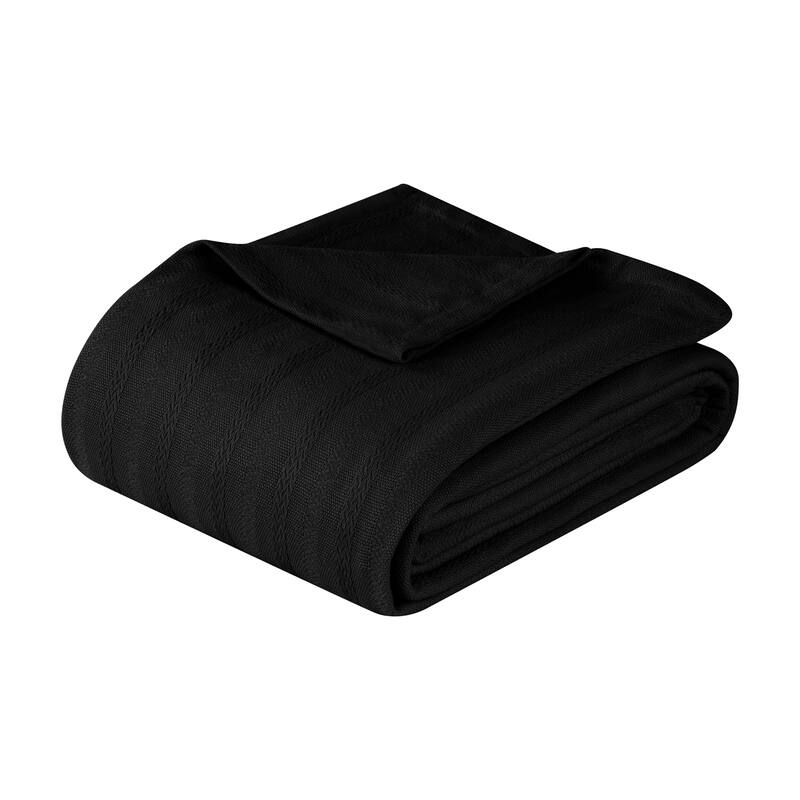 Superior Clara Cotton Textured Striped Lightweight Woven Blanket - California King - Black