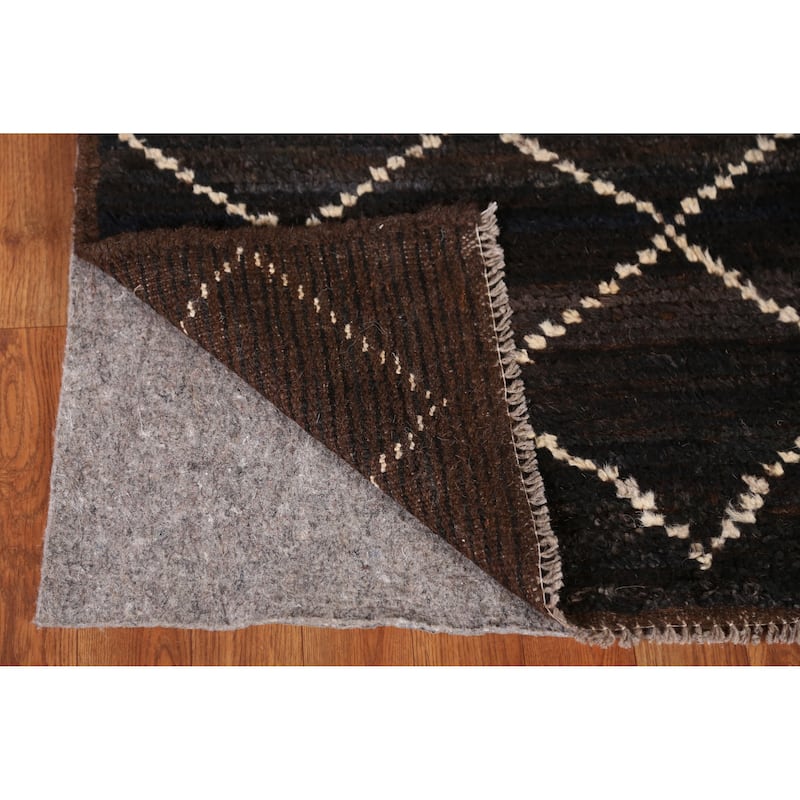 Black Trellis Moroccan Oriental Rug Handmade Wool Carpet - 4'1" x 6'1"
