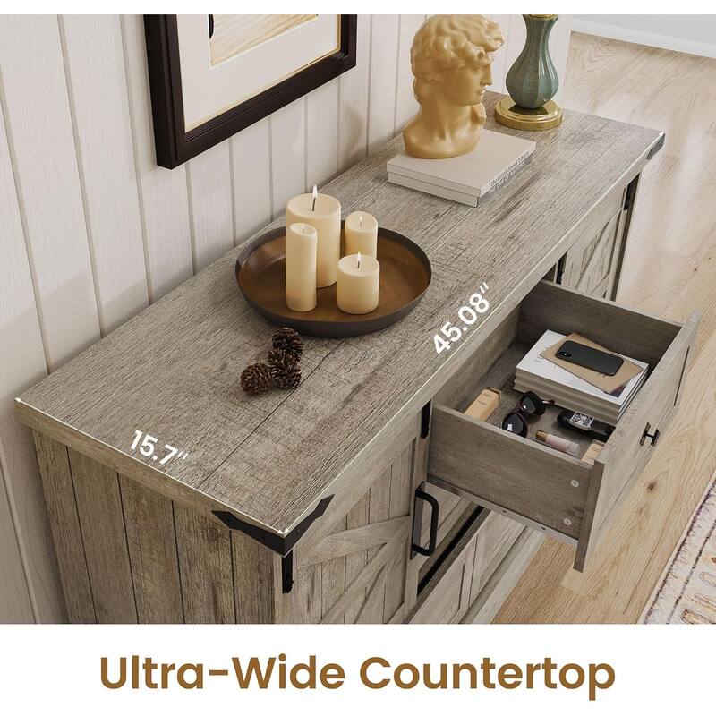 Farmhouse 4 Drawer Dresser for Bedroom 45" Wood Dressers with Sliding Barn Doors TV Stand