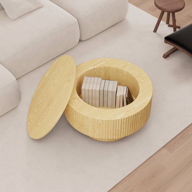 29.53" MDF Modern Circular Coffee Table, with Circular Stripe Design and Storage Space, Suitable for Home & Kitchen