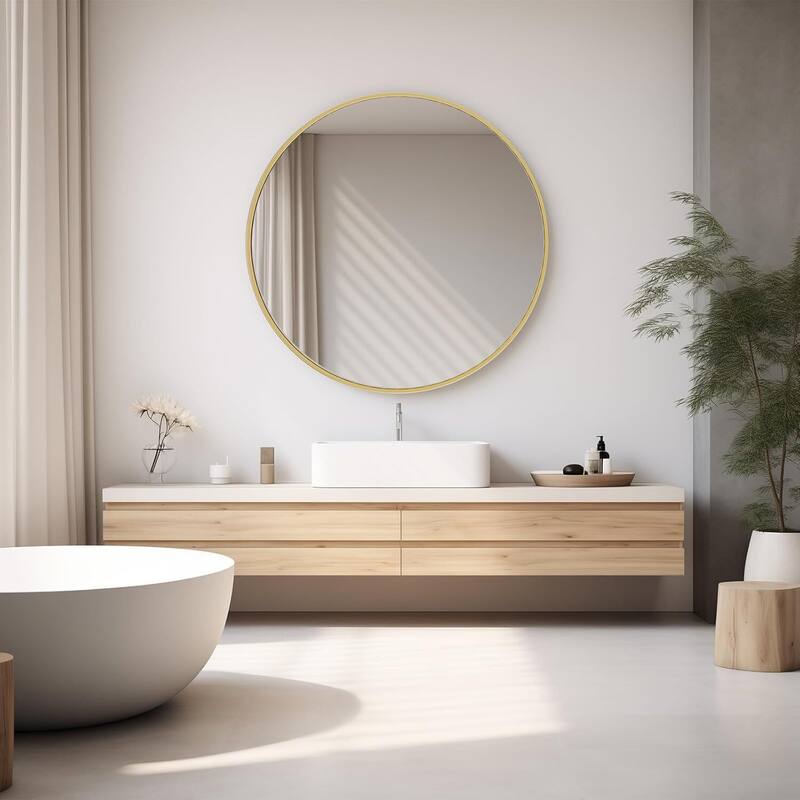 Circle 24 in. W x 24 in. H Round Metal Framed Wall Mirror Bathroom Mirror for Entryway, Over Sink