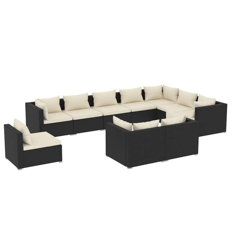 vidaXL Patio Lounge Set Outdoor Sectional Sofa Set Table Garden Poly Rattan - 27.6" x 27.6" x 23.8"
