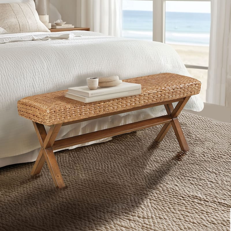 INK+IVY Seadrift Hand-Woven Water Hyacinth Accent Bench