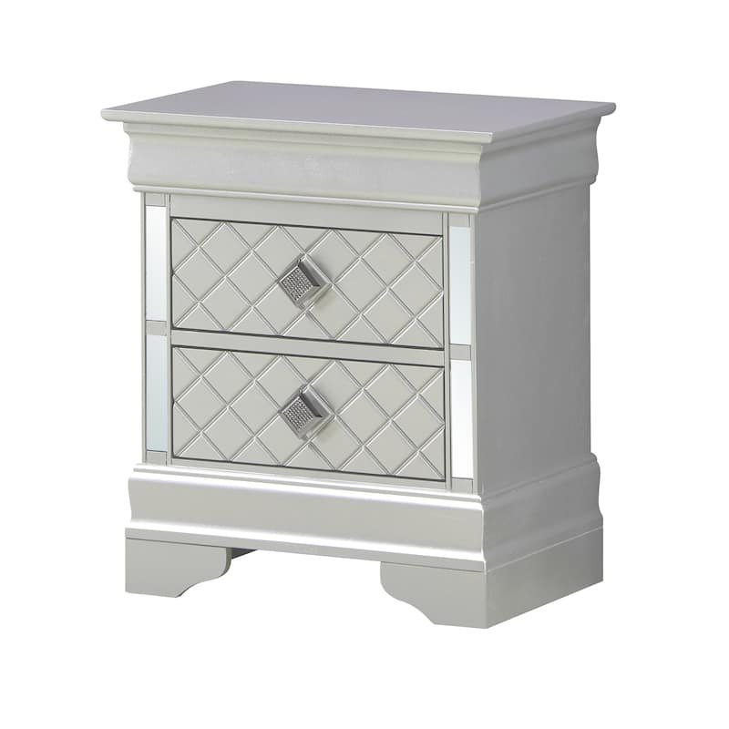 Silver Champagne Nightstand 24x21x16 with Two Spacious Drawers, Compact Bedside Table for Bedroom Storage and Transitional Style