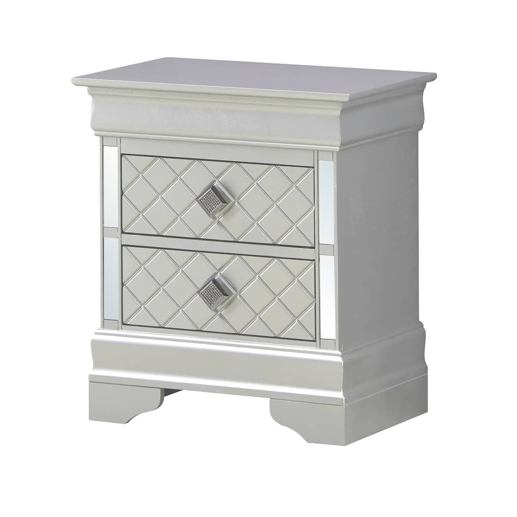 Silver Champagne Nightstand 24x21x16 with Two Spacious Drawers, Compact Bedside Table for Bedroom Storage and Transitional Style
