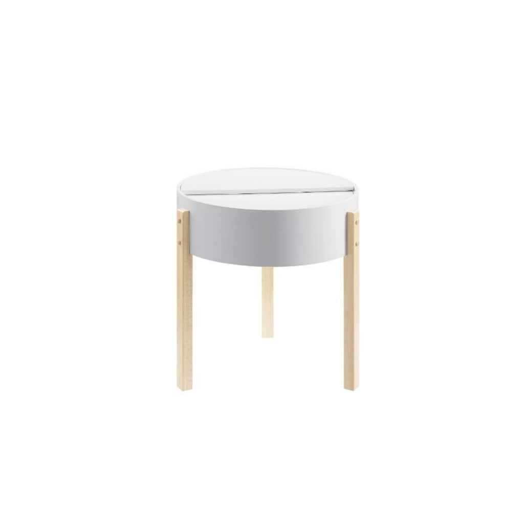 21" Round White and Natural Brown Wood End Table with Hidden Storage for Living Room Decor - 20"Dia x 21"H
