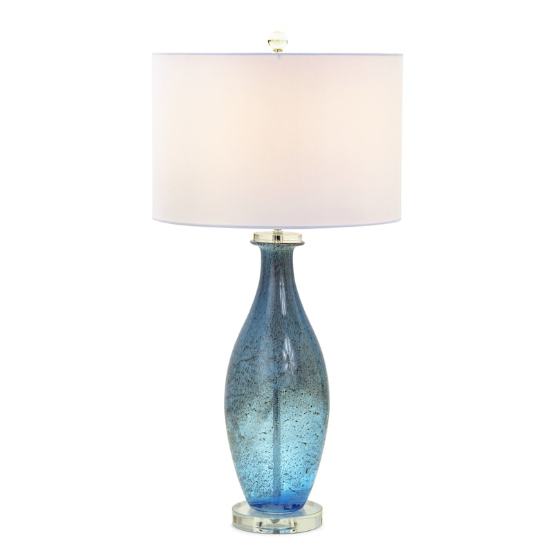 Lux Lighting Blue Tone Art Glass Lamps with a Dazzling Crystal Base (Set of 2) 3-Way Switch
