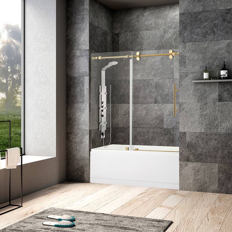 Villena 60" W x 58" H Single Sliding Frameless Tub Door