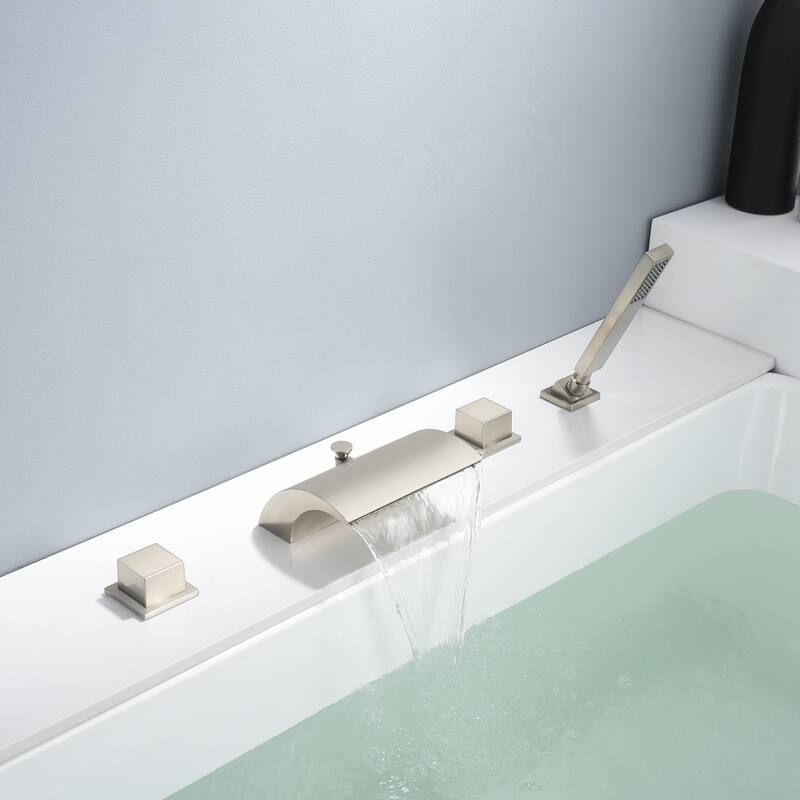 SUMERAIN High Flow Waterfall Bathtub Faucet Brushed Nickel with Sprayer