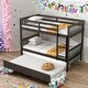 preview thumbnail 37 of 70, Twin Over Twin Rubber Wood Bunk Bed with Trundle, Convertible into 2 Twin Size Beds,with Ladder and Safety Guardrails Espresso