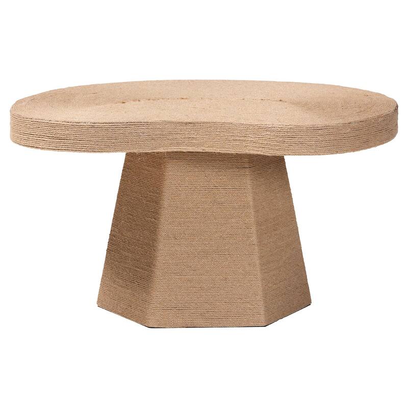 Lenka Natural Jute Coffee Table - Textured Handwoven Cocktail Table with Sculptural Base and Irregular Top for Living Room
