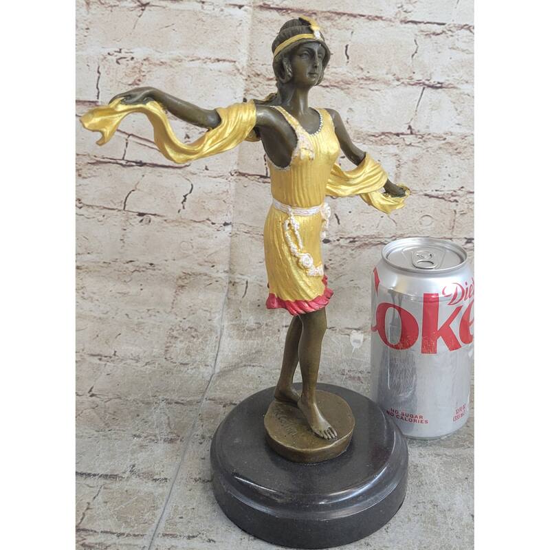 Roaring 20S Jazz Music Dancer Gilt Bronze Sculpture Gold Patina Marble Figurine