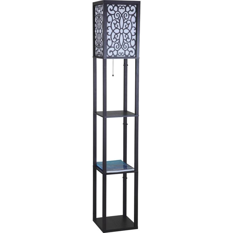 SINTECHNO S-N6958BK-A Black Wooden Shelf 63" Column Floor Lamp