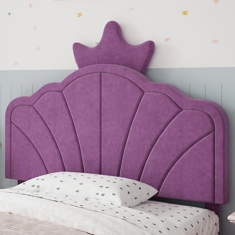 Javlergo Twin Size Platform Bed Frame with Crown Headboard Adjustable Height Upholstered Princess Bed for Kids