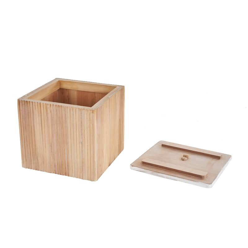 Brown or Cream Wooden Box with White Washed Wood Lids (Set of 2)