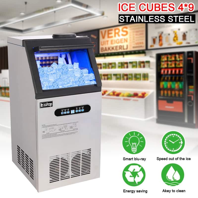 Stainless Steel Transparent Cover Ice Maker Machine For Restaurant Bar 36/45Pcs Ice Cube(110lbs/150lb)