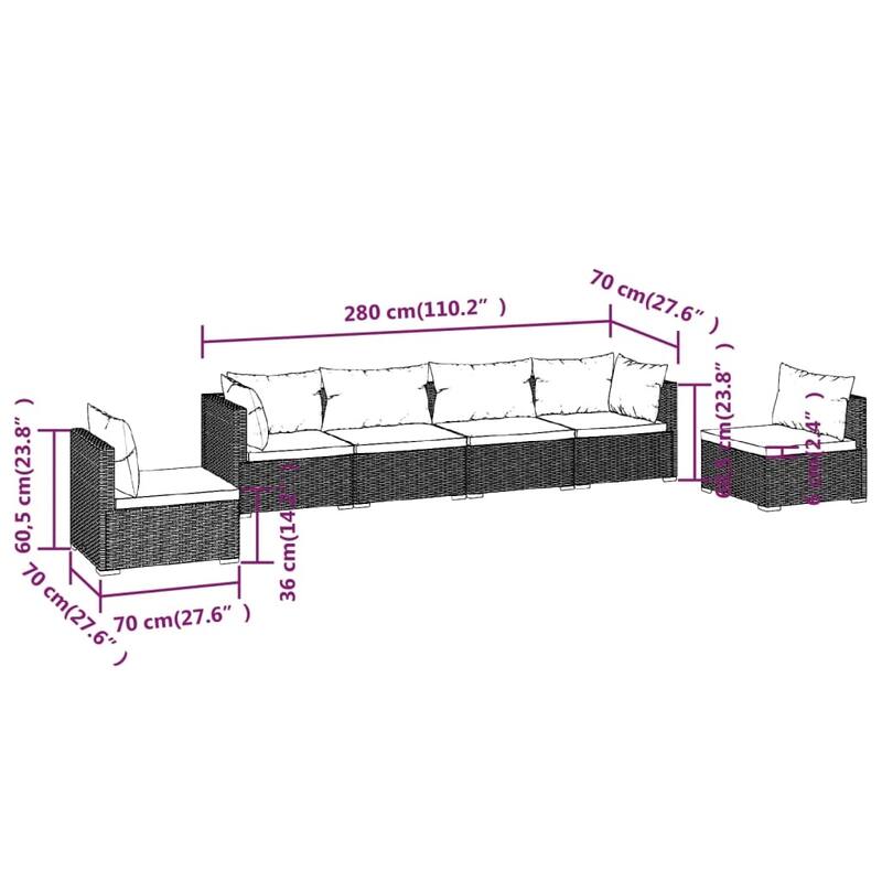vidaXL Patio Lounge Set Outdoor Sectional Sofa Set Table Garden Poly Rattan - 27.6" x 27.6" x 23.8"