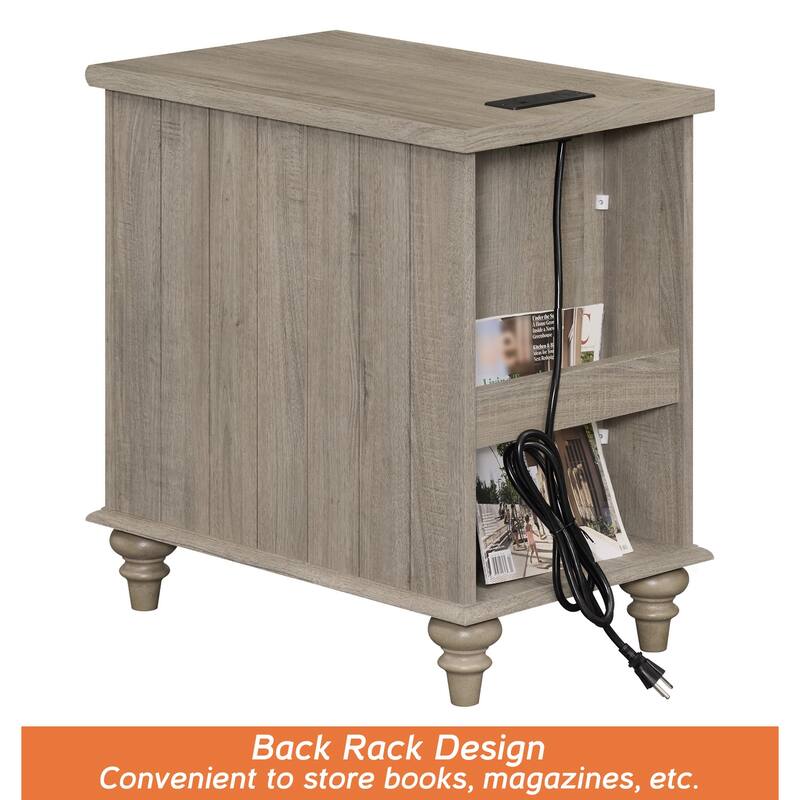 End Table with Charging Station, Side Table with Storage, Power Outlets & Type-C USB Ports for Living Room