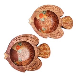 Novica Handmade Java Fish Wood Batik Decorative Bowls (Pair) - Bed Bath ...