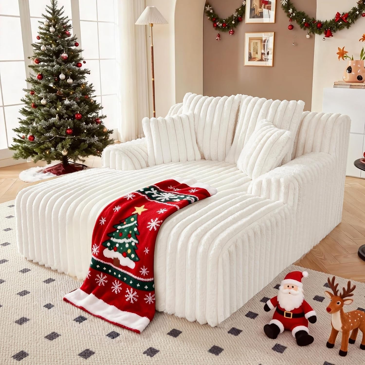 Oversized Chaise Lounge Chair with 4 Pillows, Memory Foam Couch for Living Room, Beige