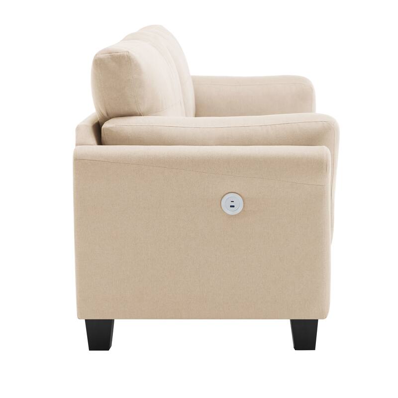 79" Modern Button Tufted Linen Upholstered 3-Seat Sofa Couch With Built-in USB and Type-C Ports and Soft Cushion