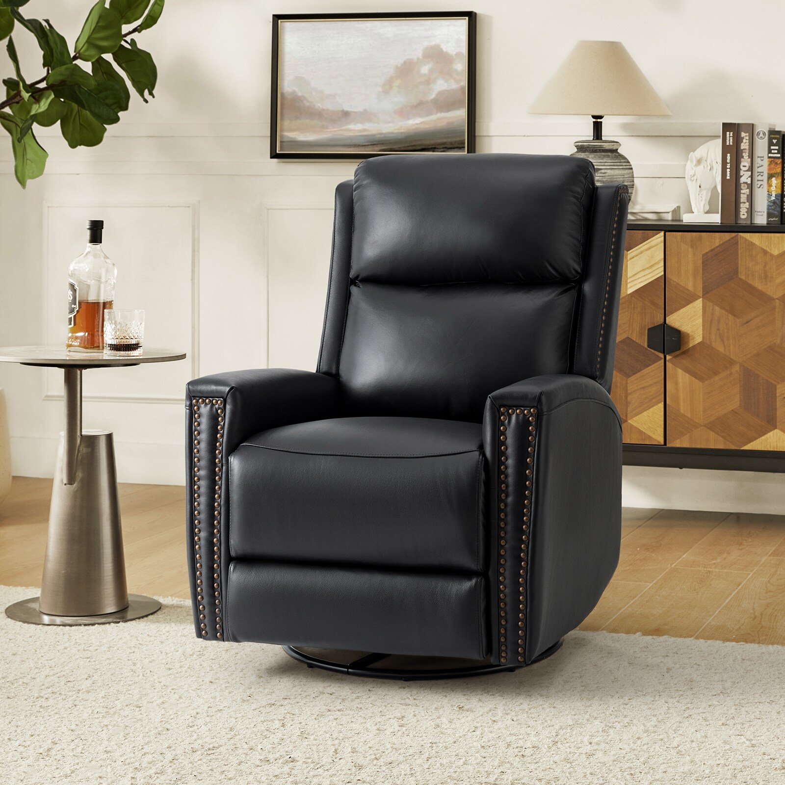 Black leather hotsell swivel rocker recliner