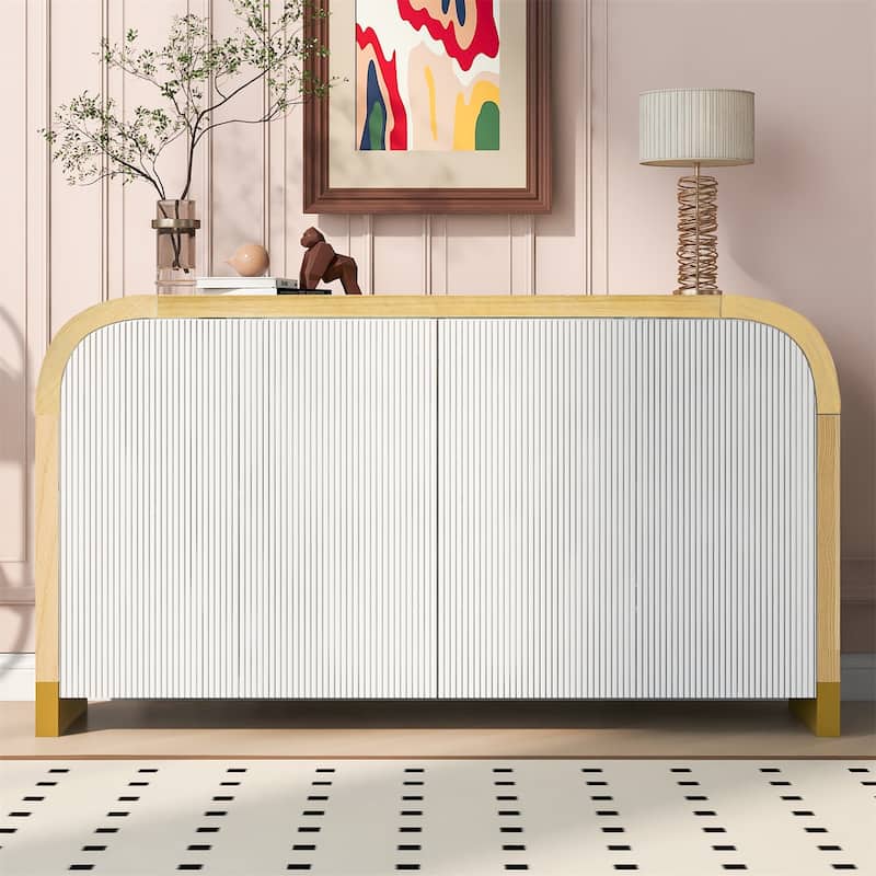 4 Door Curved Corner Wavy Door Panel Cabinet with Adjustable Shelves